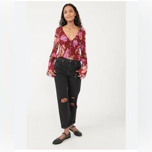 Free People Floral Print Of Paradise Tie Front Crop Top